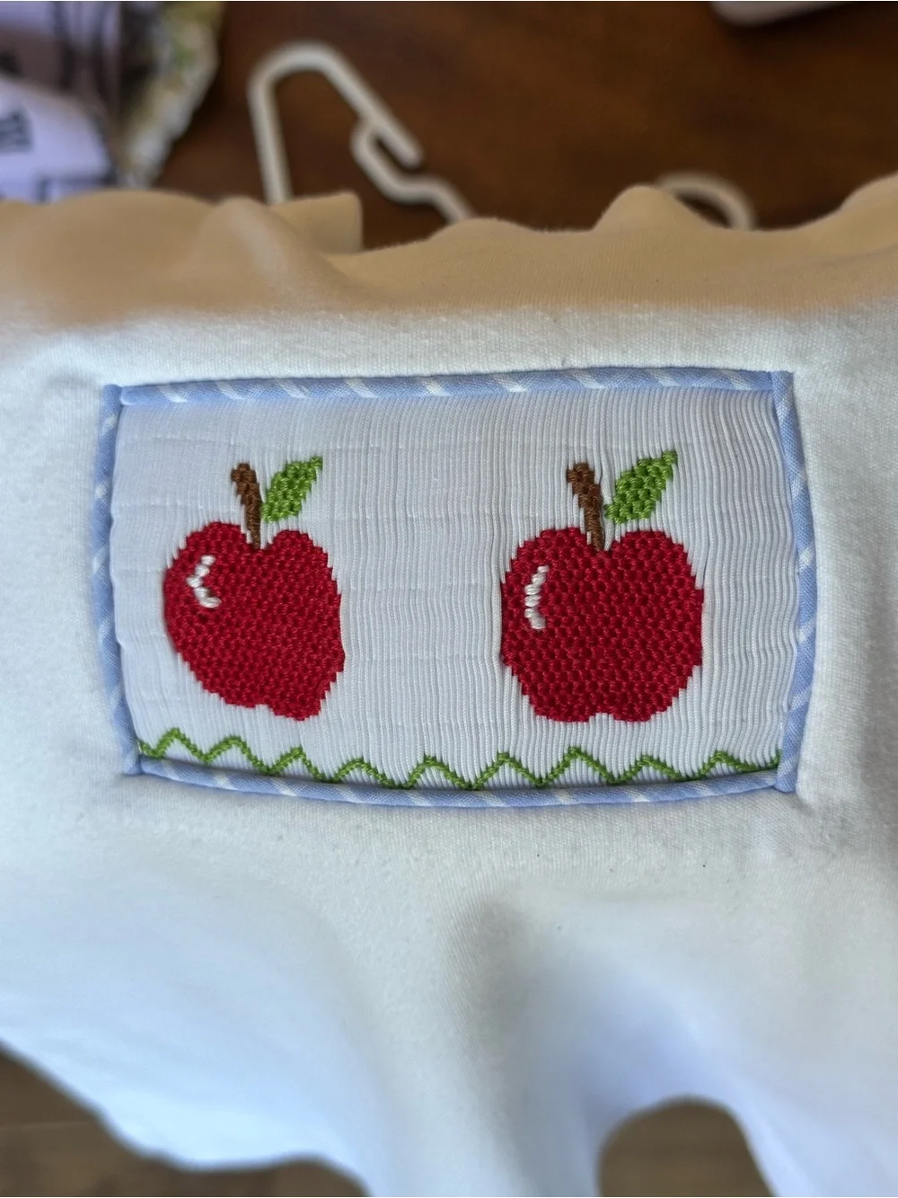 Southern Smocked Co. Smocked Apples Shirt and Blue Check Shorts Set size 2-3T - Picture 3 of 11